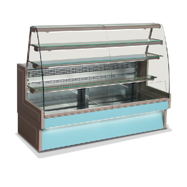 Kühltheke, Edelstahl, mit gebogenem, kippbarem Glas - 1030x876x1432