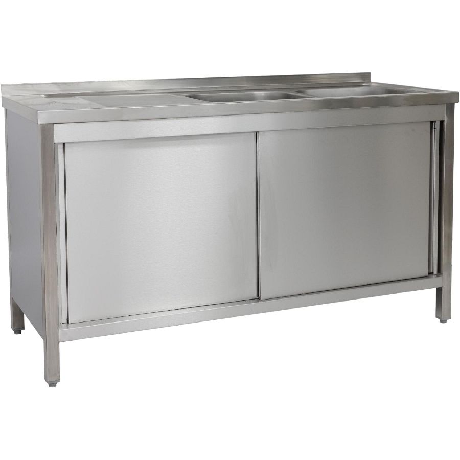 Spülschrank 1500x600x850 mm 2 Becken rechts, mit GB 600 mm Tiefe