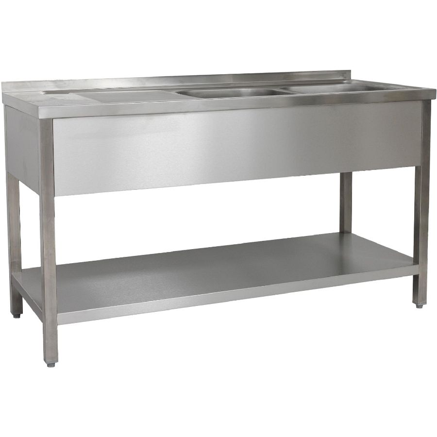Spültisch 1500x600x850 mm 2 Becken rechts, mit GB 600 mm Tiefe