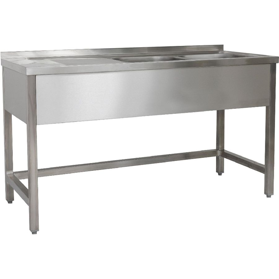 Spültisch 1500x600x850 mm 2 Becken rechts, Ohne GB 600 mm Tiefe