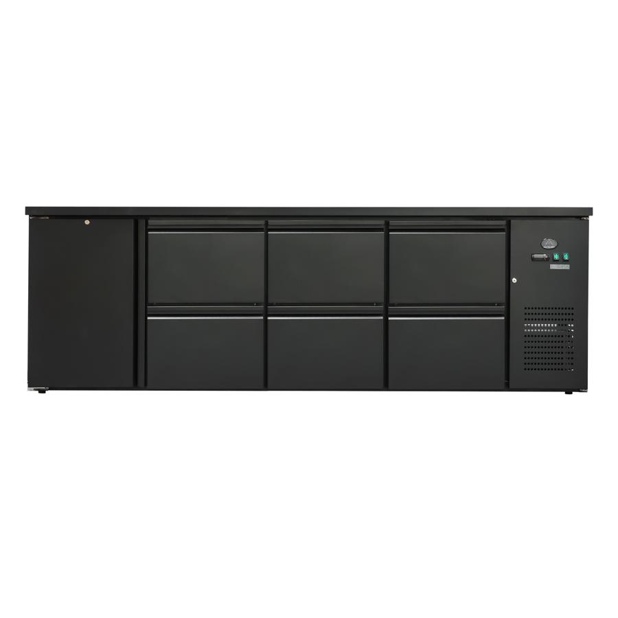 Artikelbild Flaschenkühltisch 600 Liter - Schwarz - 1 Tür + 6 Schubladen - 2545x520x840mm