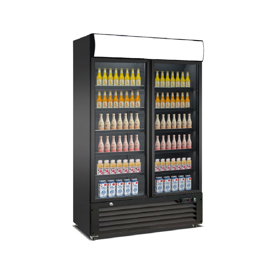 Getränkekühlschrank mit Display und 2 Flügeltüren 750 Liter, 1120x610x1975 mm, schwarz