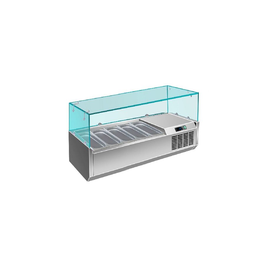 Pizzakühlaufsatz mit Glasaufsatz 5x 1/4 GN, 1200x335x460 mm