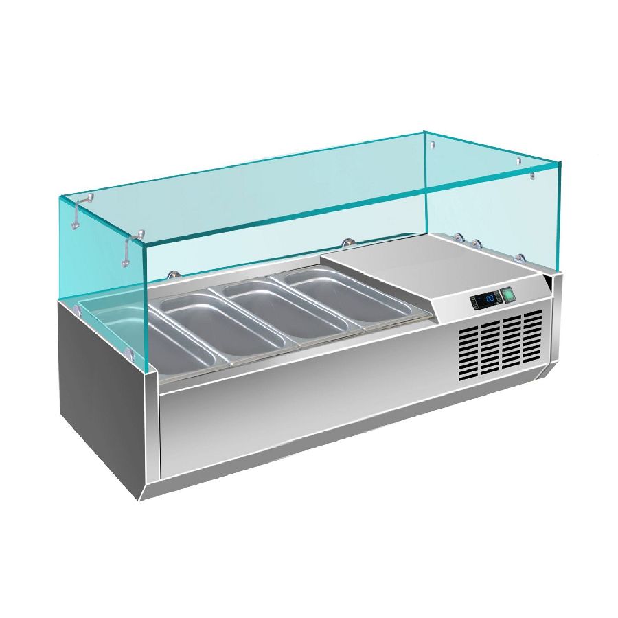 Pizzakühlaufsatz mit Glasaufsatz 4x 1/3 GN, 1200x335x460 mm