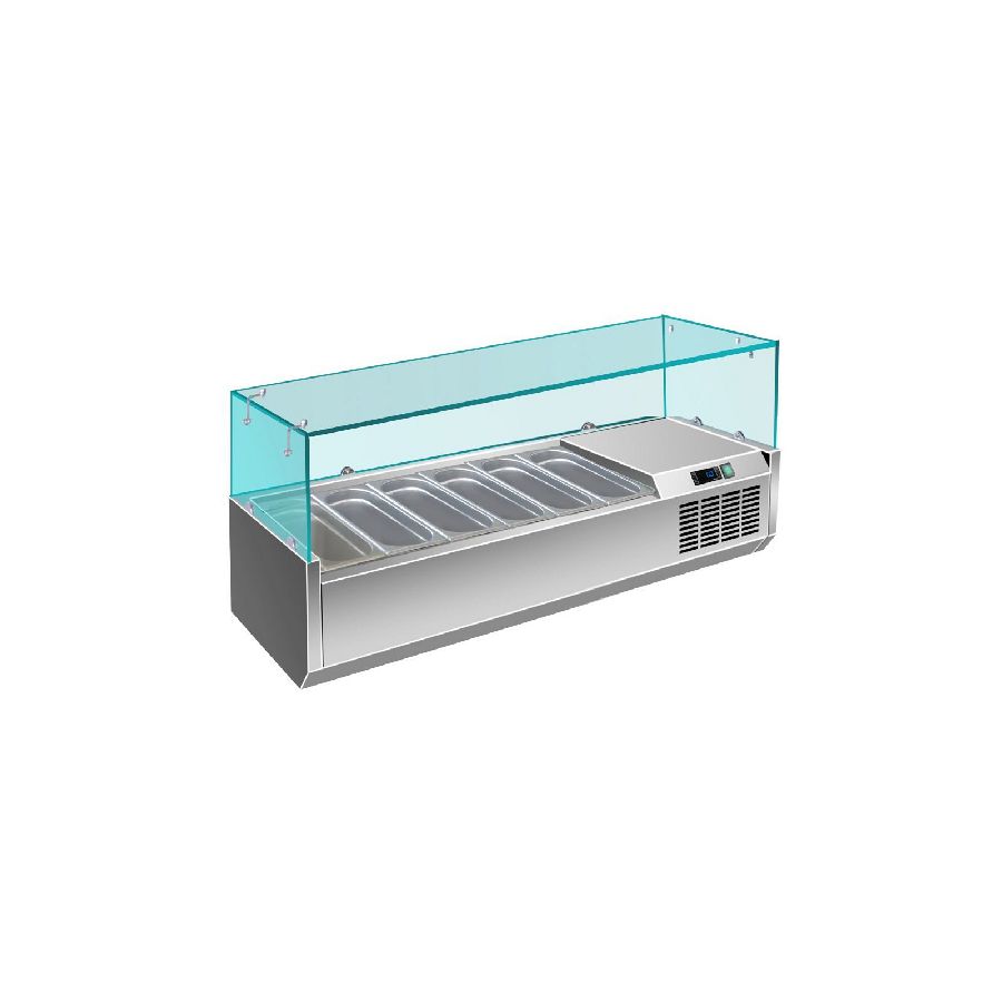Pizzakühlaufsatz mit Glasaufsatz 6x 1/4 GN, 1400x335x460 mm