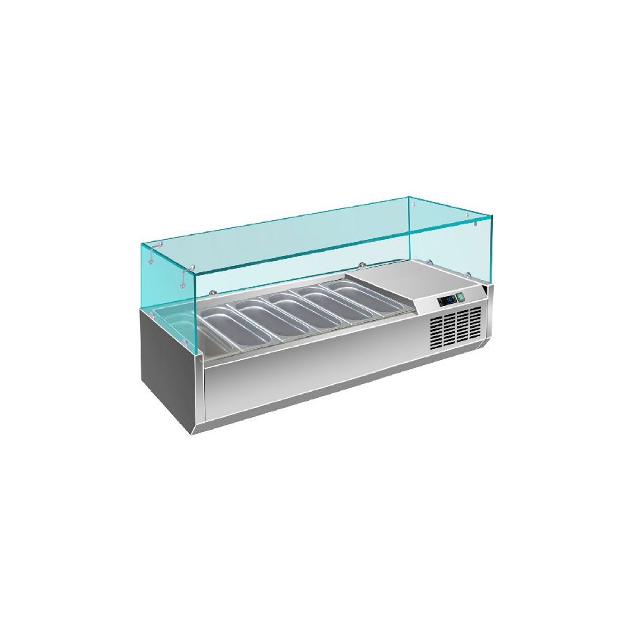 Pizzakühlaufsatz mit Glasaufsatz 6x 1/3 GN, 1400x335x460 mm