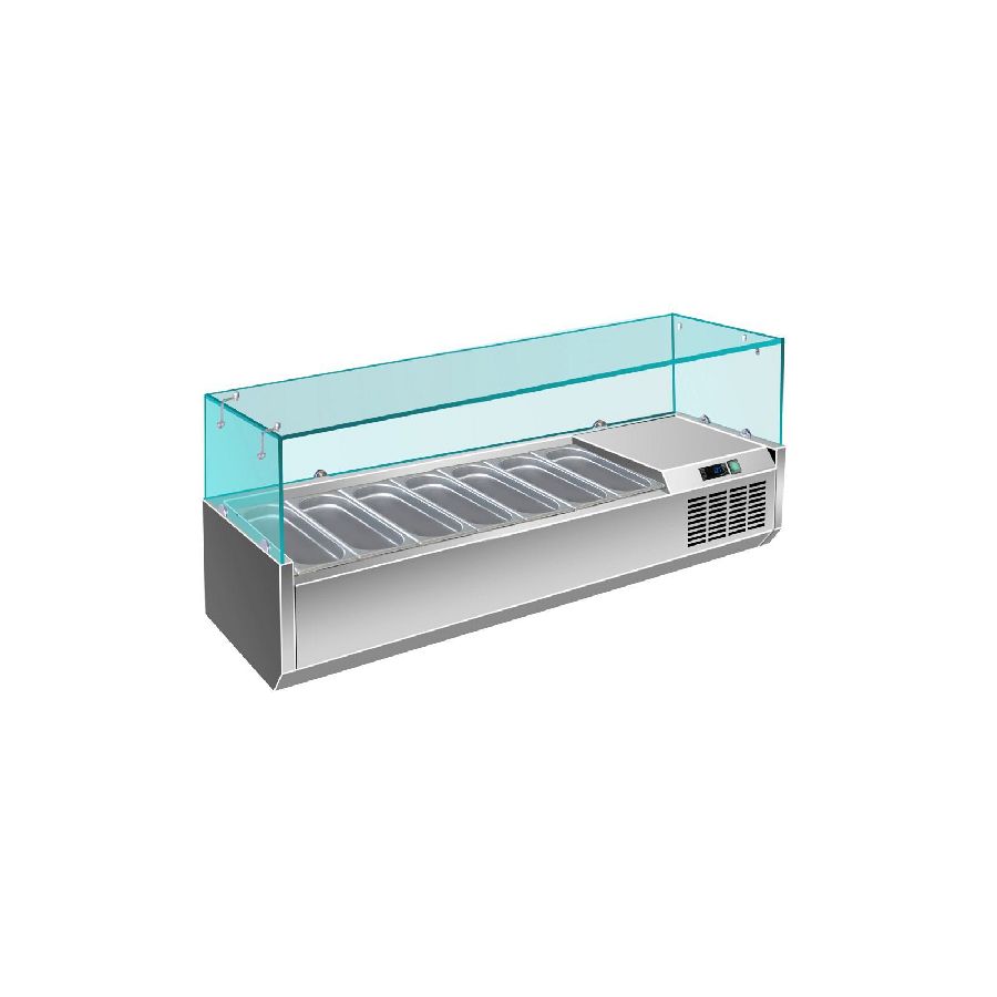 Pizzakühlaufsatz mit Glasaufsatz 6x 1/4 GN, 1500x335x460 mm