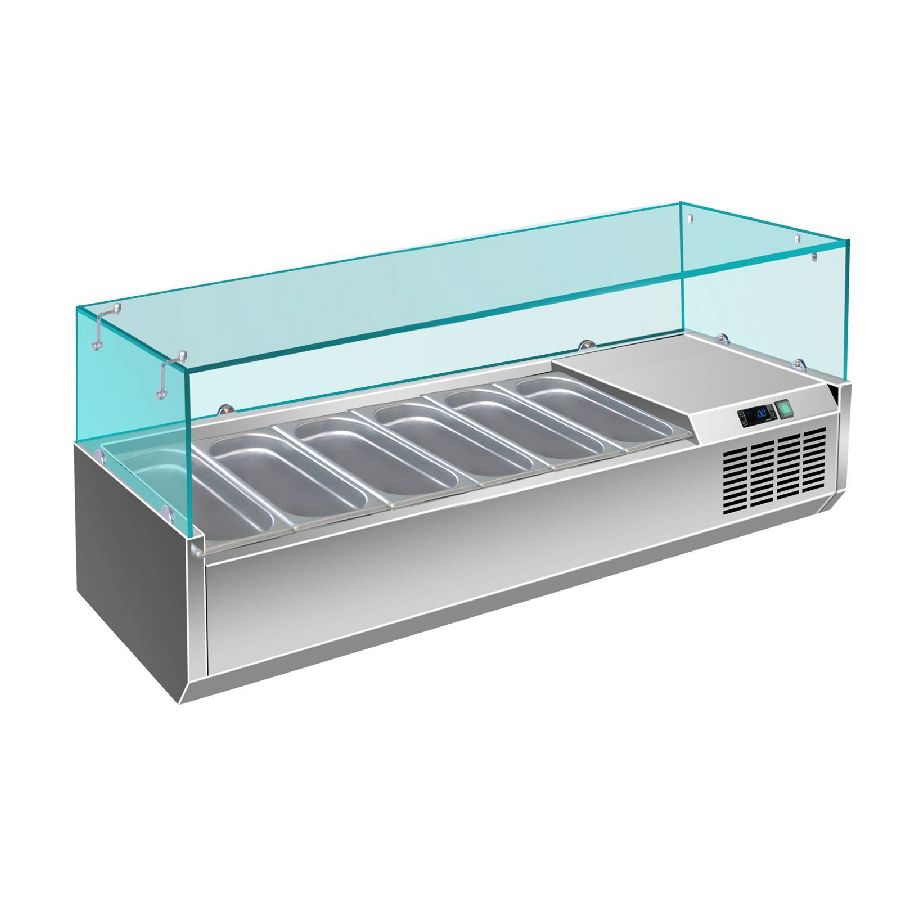 Pizzakühlaufsatz mit Glasaufsatz 7x 1/3 GN, 1500x335x460 mm