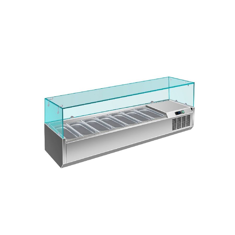 Pizzaühlaufsatz mit Glasaufsatz 7x 1/4 GN, 1600x335x460 mm