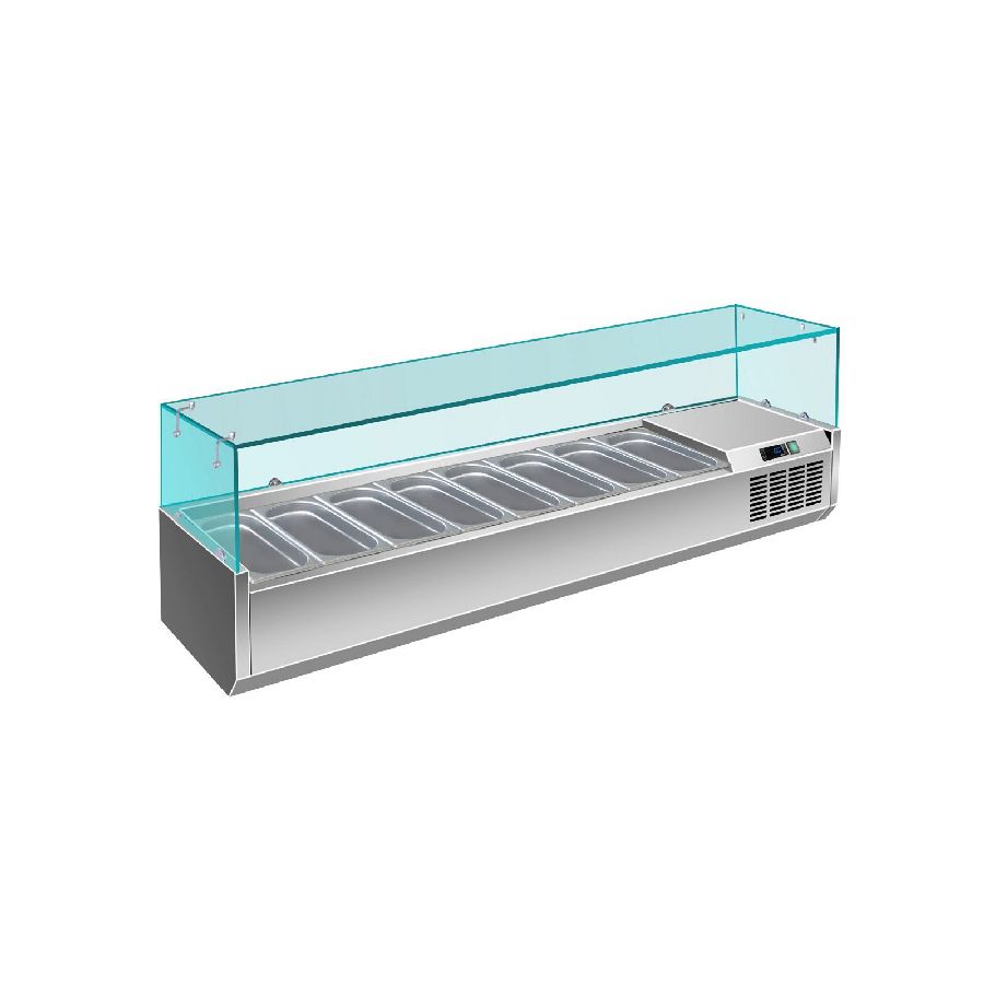 Pizzakühlaufsatz mit Glasaufsatz 8x 1/4 GN, 1800x335x460 mm