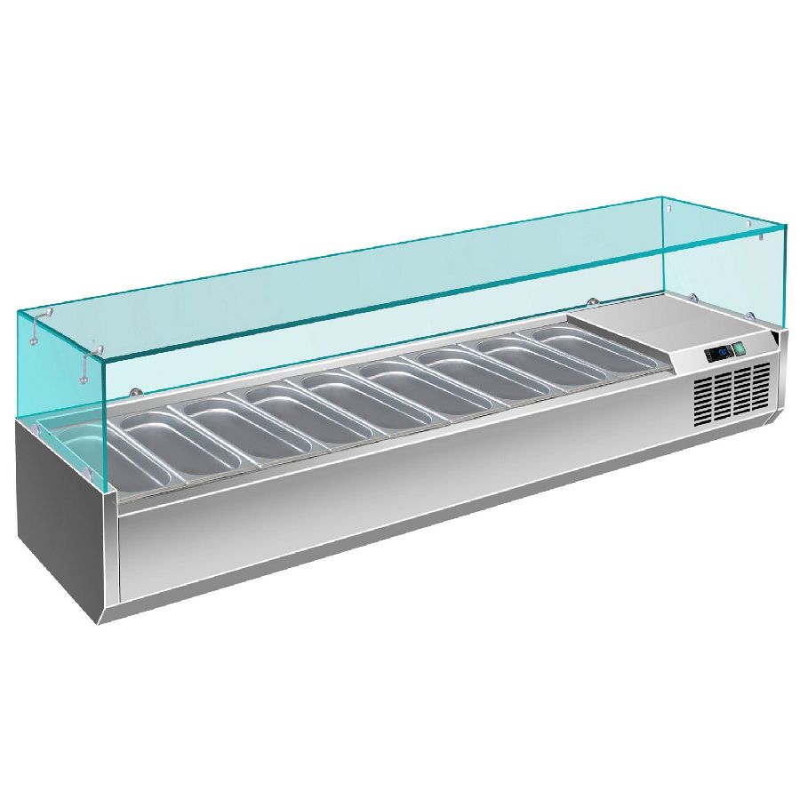 Pizzakühlaufsatz mit Glasaufsatz 10x 1/3 GN, 2000x335x460 mm