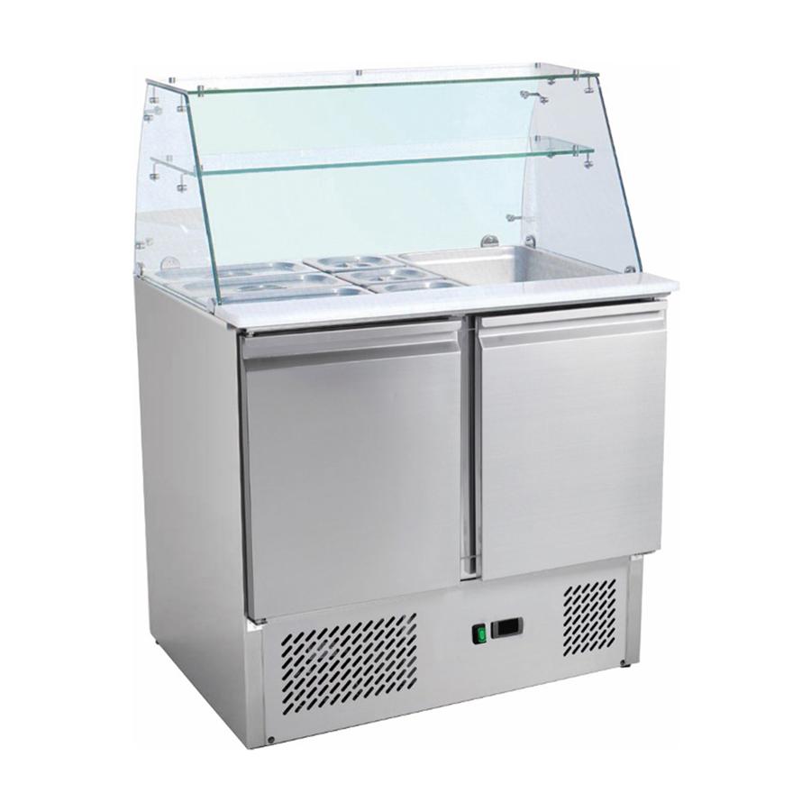 Artikelbild Saladette mit eingebauter Kühlung und Glasaufsatz - 2 Türen -  213 Liter - 900x700x1310mm