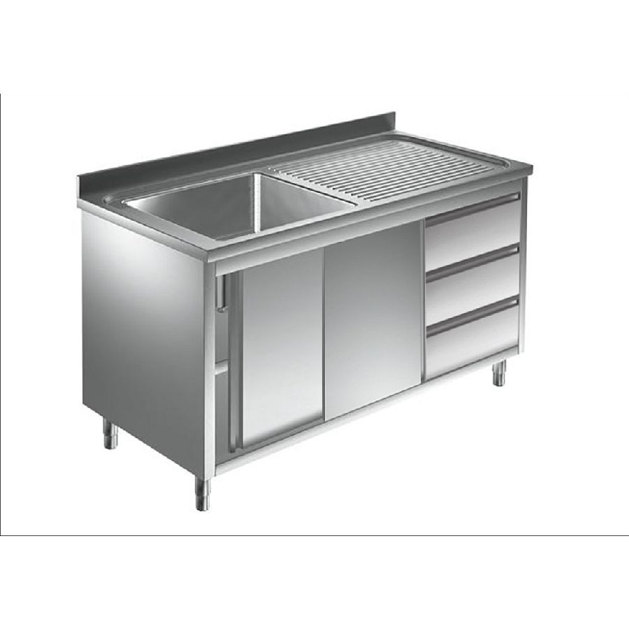 Spülschrank mit Schubladen, 1 Becken links, Tiefe 600 mm, 1000x600x850 mm