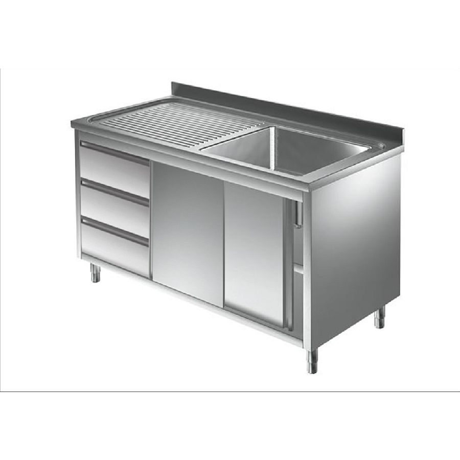Spülschrank mit Schubladen, 1 Becken rechts, Tiefe 600 mm, 1000x600x850 mm