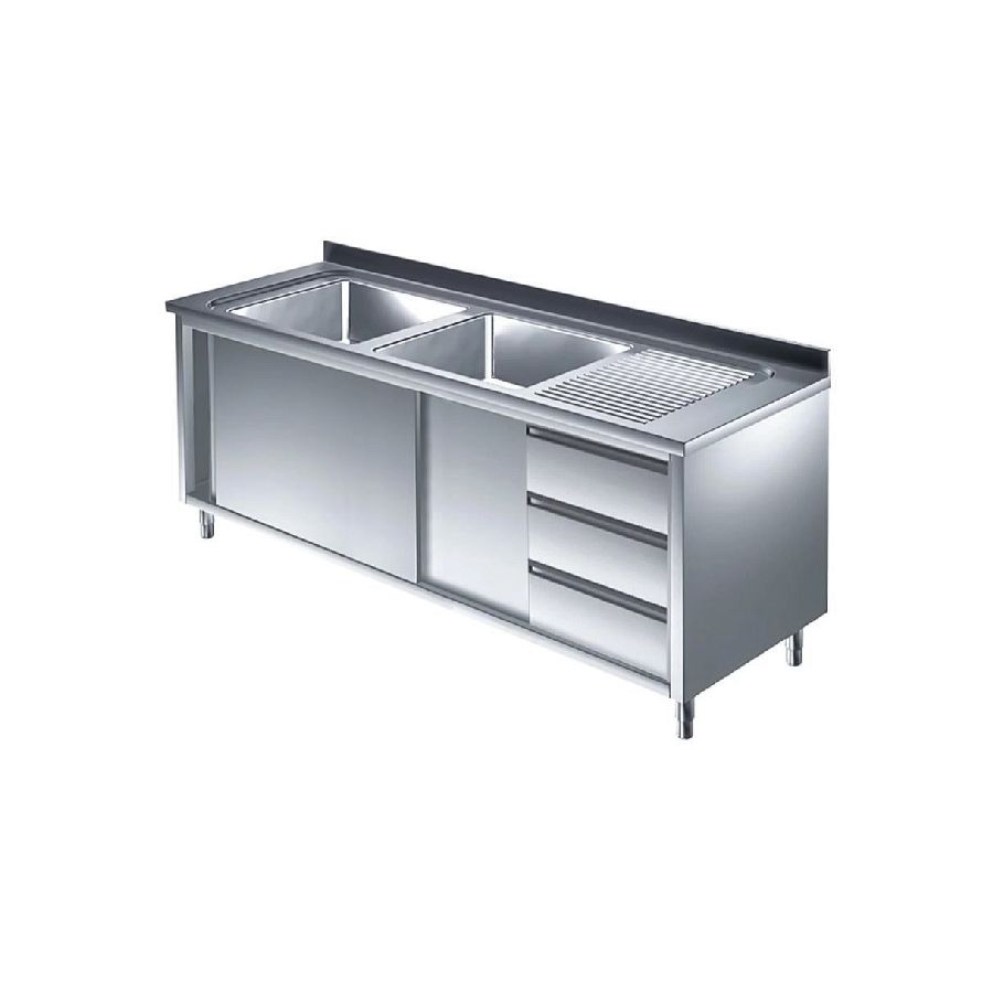 Spülschrank mit Schubladen, 2 Becken links, Tiefe 700 mm, 1500x700x850 mm