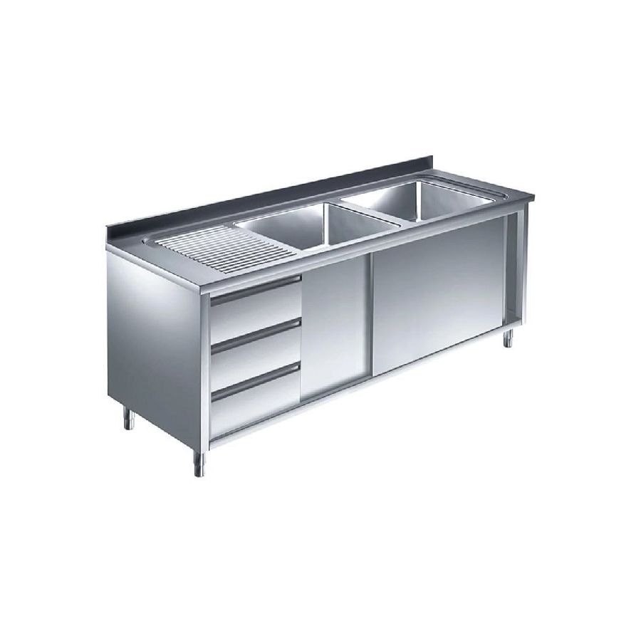 Spülschrank mit Schubladen, 2 Becken rechts, Tiefe 600 mm, 1400x600x850 mm