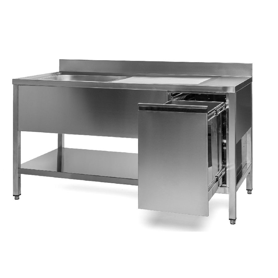 Spültisch mit Abfallbehälter, 1 Becken links, Tiefe 600 mm, 1000x600x850 mm