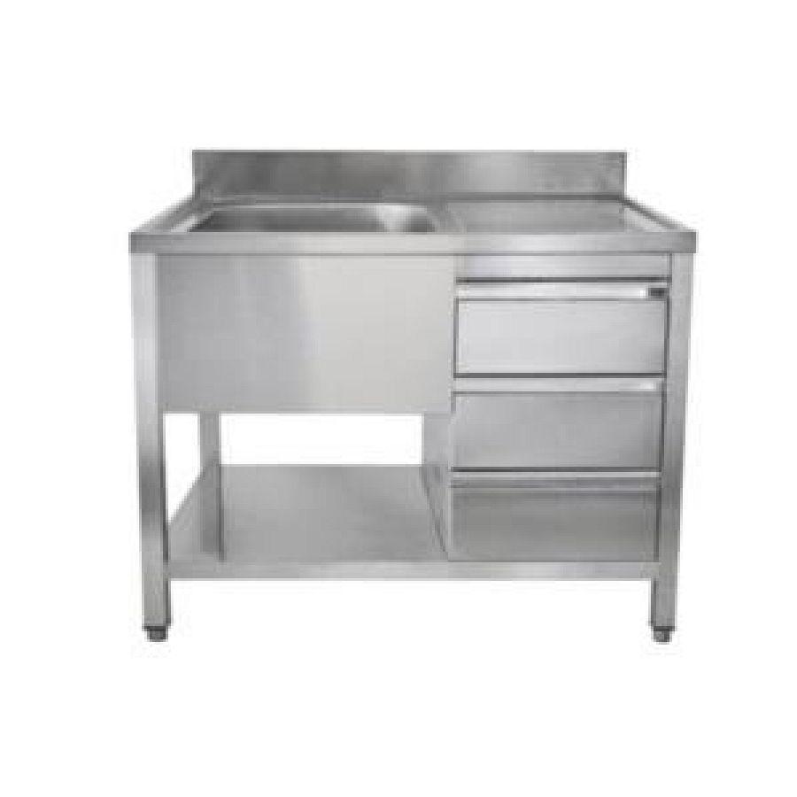Spültisch mit Schubladen, 1 Becken links, Tiefe 700 mm, 1600x700x850 mm