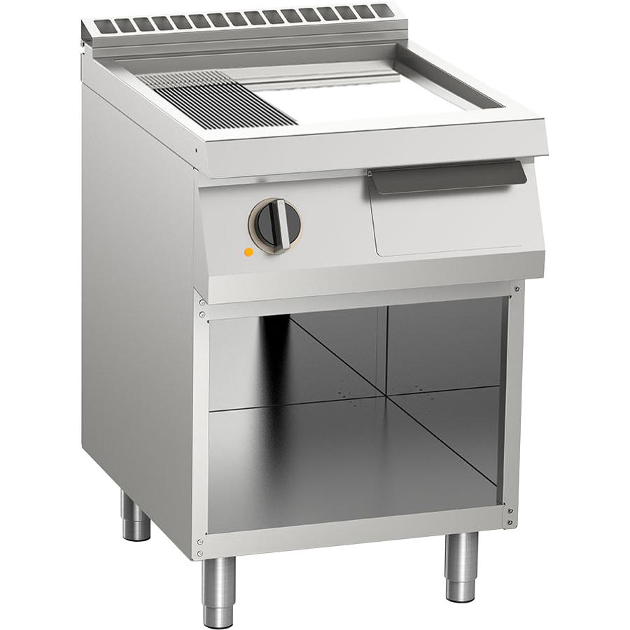 Elektro-Grillplatte geteilt verchromt 7,5kW mit 2 Heizzonen offener Unterbau