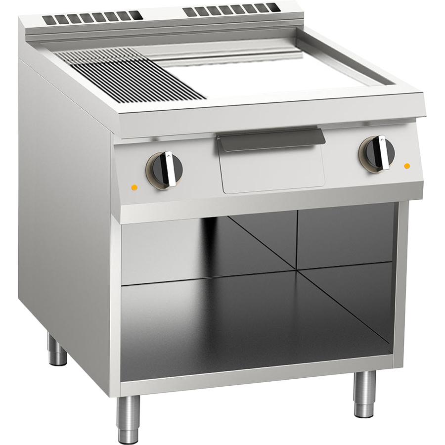 Elektro-Grillplatte geteilt verchromt 10,8kW mit 2 Heizzonen offener Unterbau