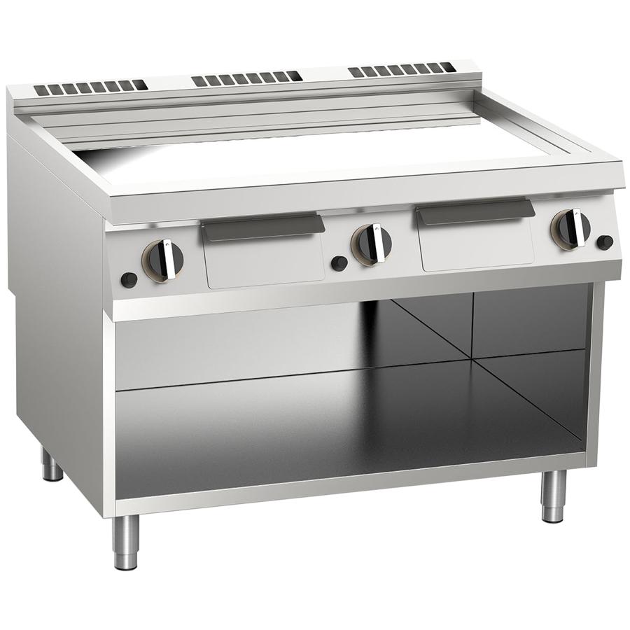 Elektro-Grillplatte glatt verchromt 16,2kW 3 Heizzonen offener Unterbau