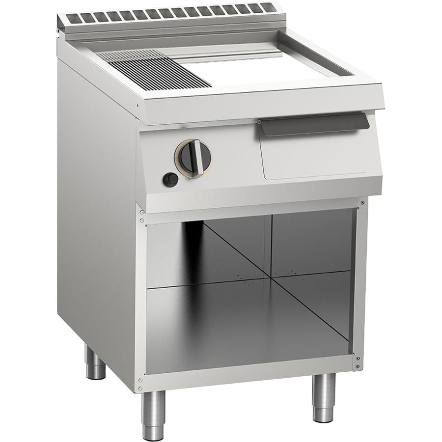 Gas-Grillplatte geteilt verchromt 7,5kW mit 2 Heizzonen offener Unterbau