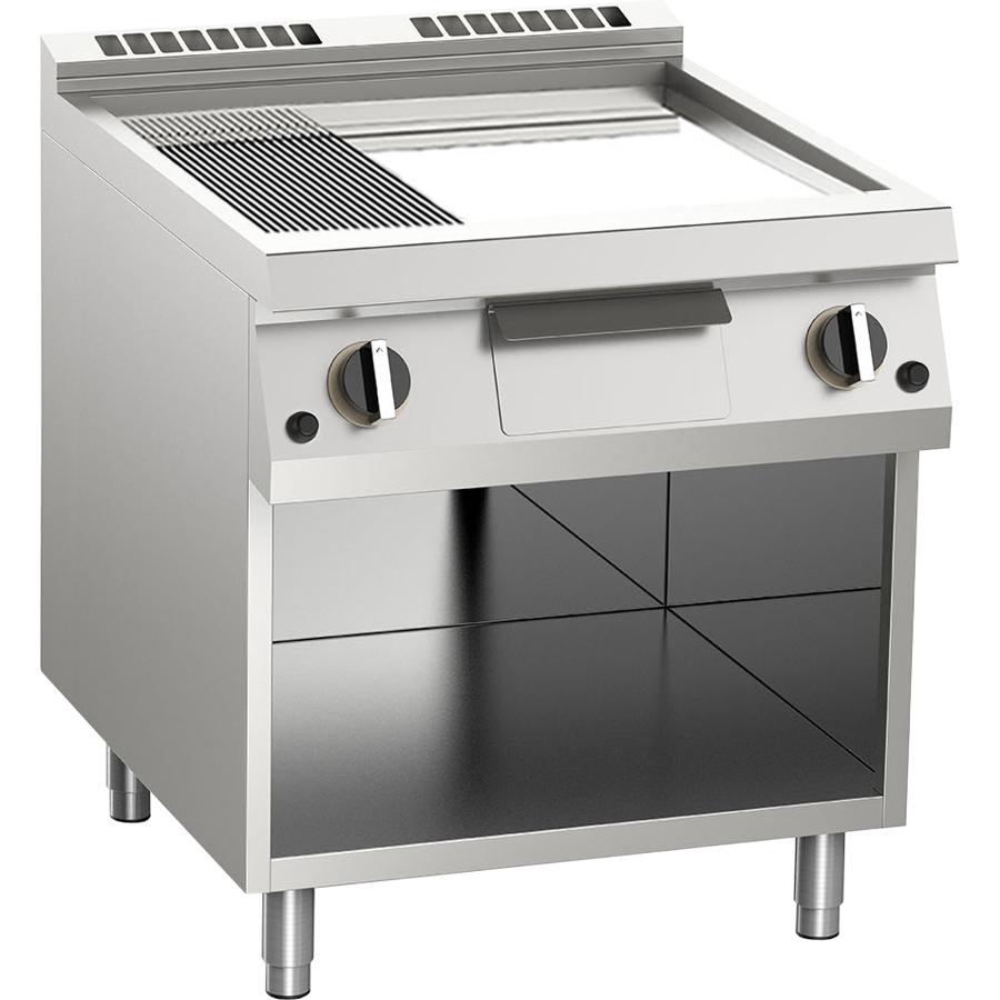 Gas-Grillplatte geteilt verchromt 14kW mit 2 Heizzonen offener Unterbau