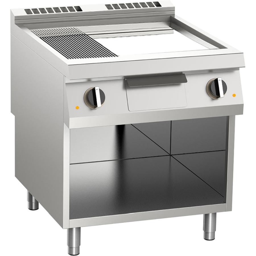Elektro-Grillplatte geteilt verchromt 15kW mit 2 Heizzonen offener Unterbau