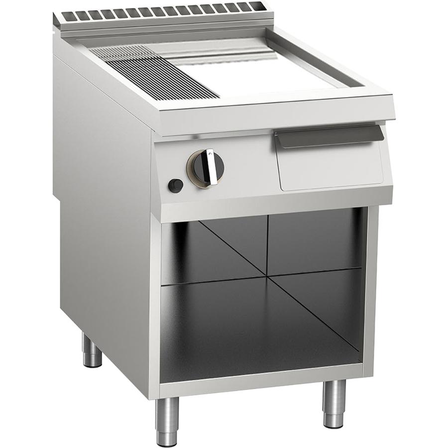 Gas-Grillplatte geteilt verchromt 14kW mit 2 Heizzonen offener Unterbau