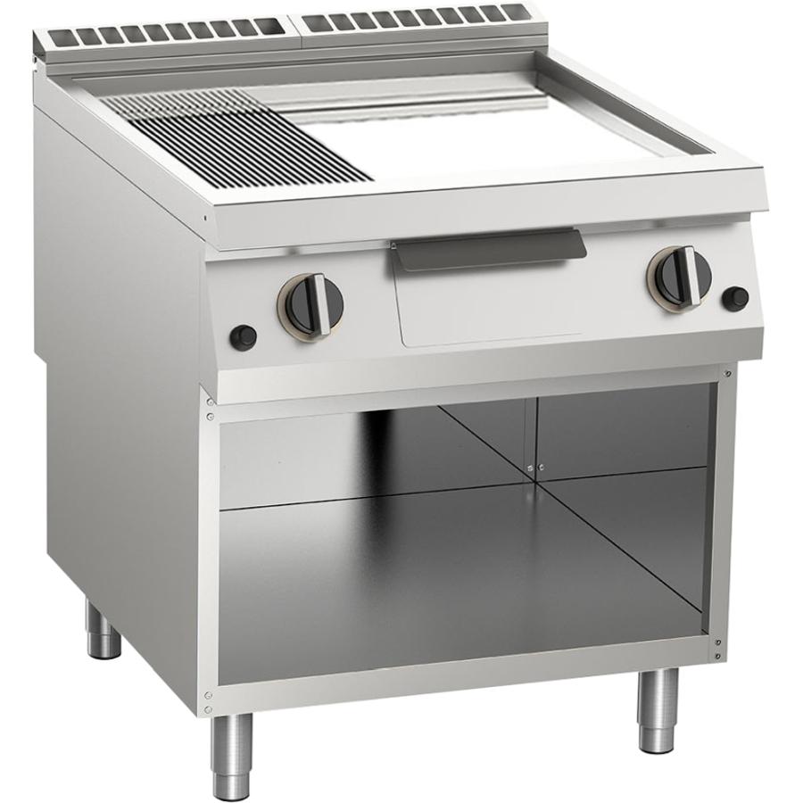 Gas-Grillplatte geteilt verchromt 21kW mit 2 Heizzonen offener Unterbau