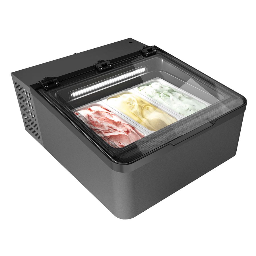 Auftisch-Vitrine - MINI CREAM 3V LED GRAU