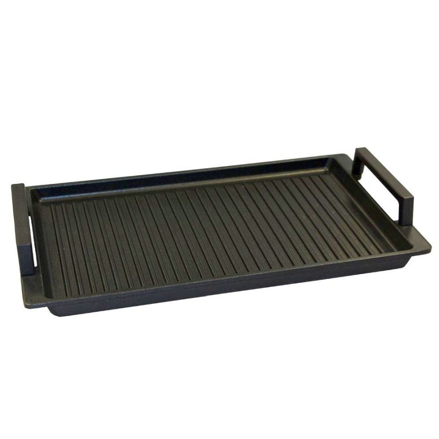 Eurolux Premium Grillplatte mit Edelstahlgriffen 41 x 24 x 2,5 cm, gerillt