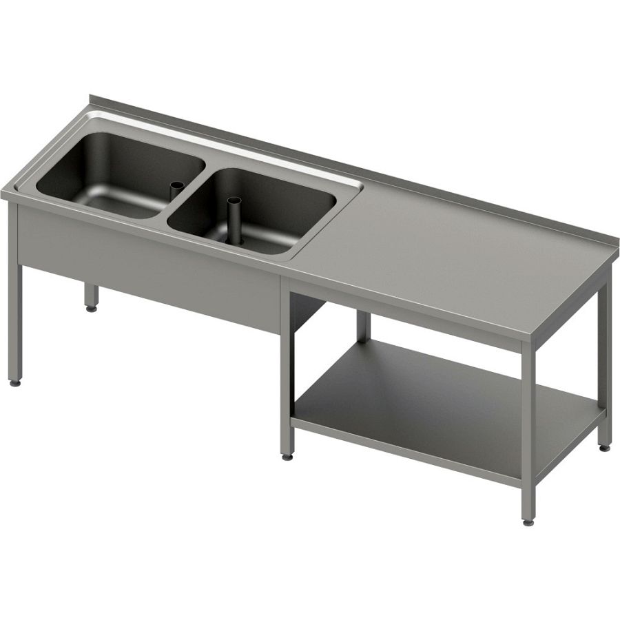 Cheftisch mit Grundboden, zwei Becken links 1800x600x850 mm, mit AK, verschweißt