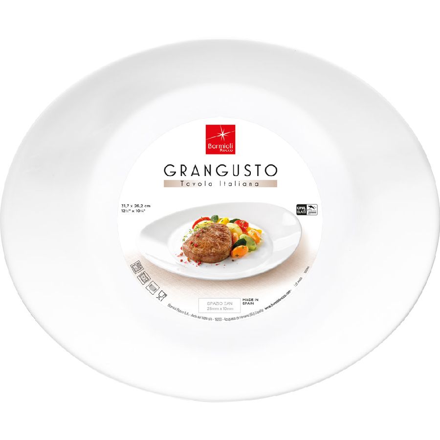 12 trendige Steakteller aus gehärtetem Opalglas - Serie Grangusto - 31,5 cmx26 cm