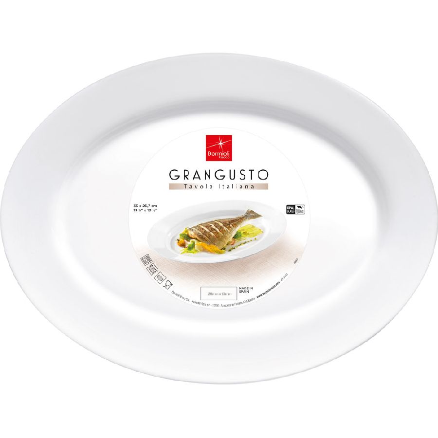 12 trendige Fischteller aus gehärtetem Opalglas - Serie Grangusto - 35 cmx26,5 cm