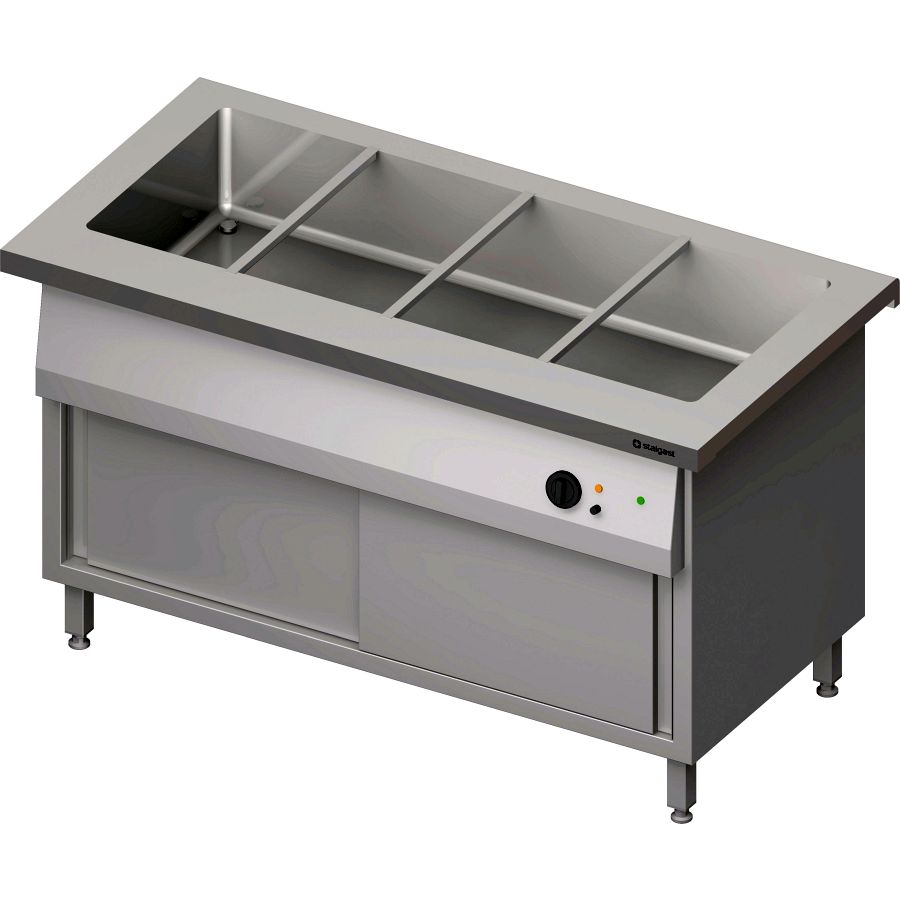 Bain-Marie-Station Free Flow, ein Becken 4x GN1/1 und Schiebetüren, 1465x750x880mm GA Standard G1