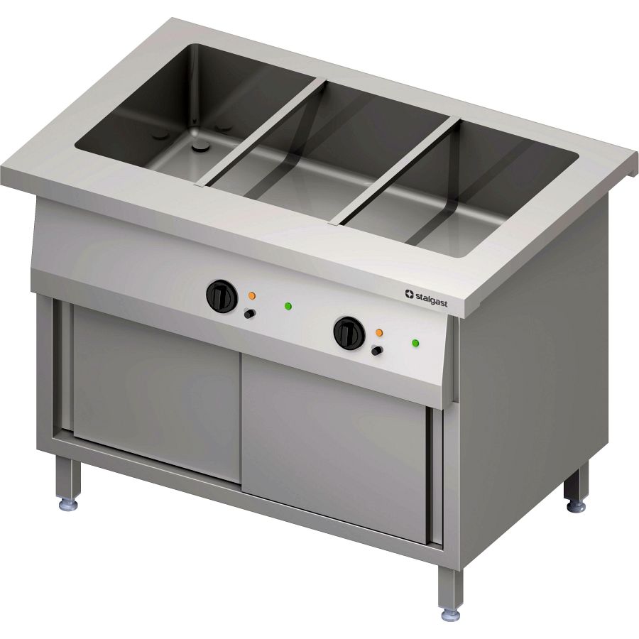 Bain-Marie-Station Free Flow, ein Becken 3x GN1/1, Schiebetüren, 1132x750x880mm GA Standard G1