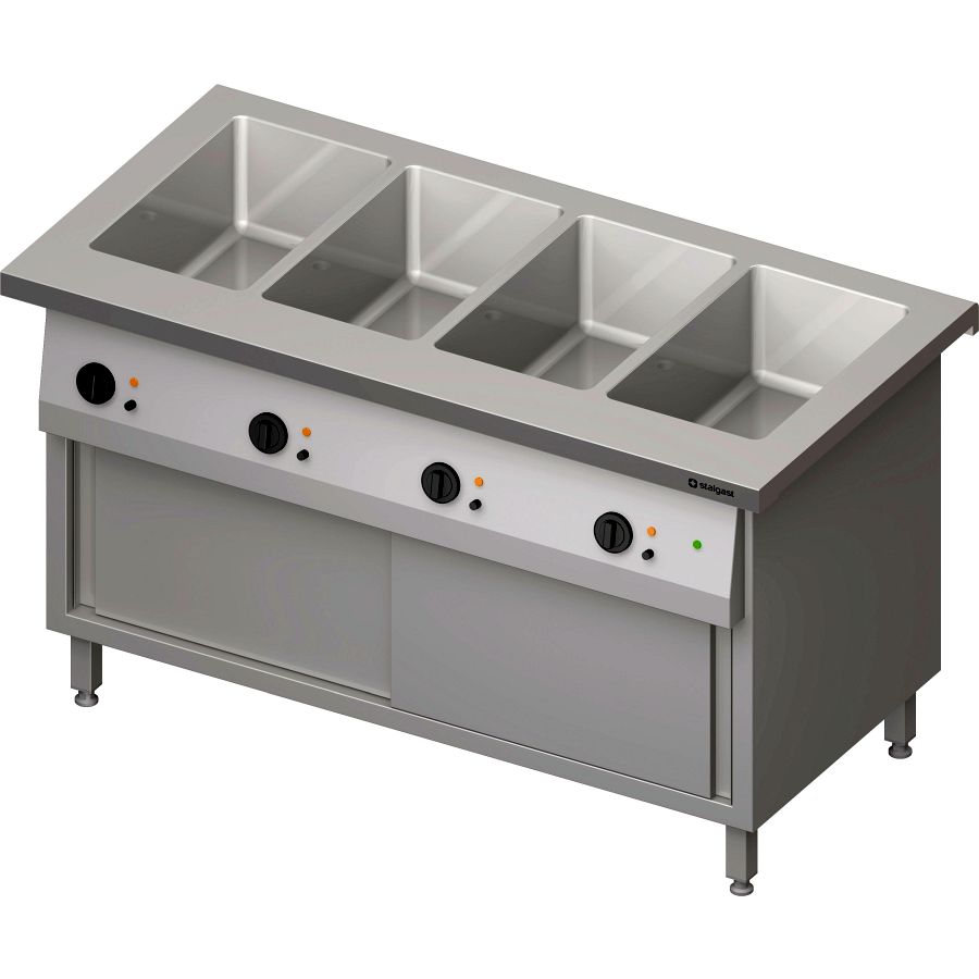 Bain-Marie-Station Free Flow 4x GN1/1-Becken, mit Schiebetüren, 1465x750x880mm GA Standard G1