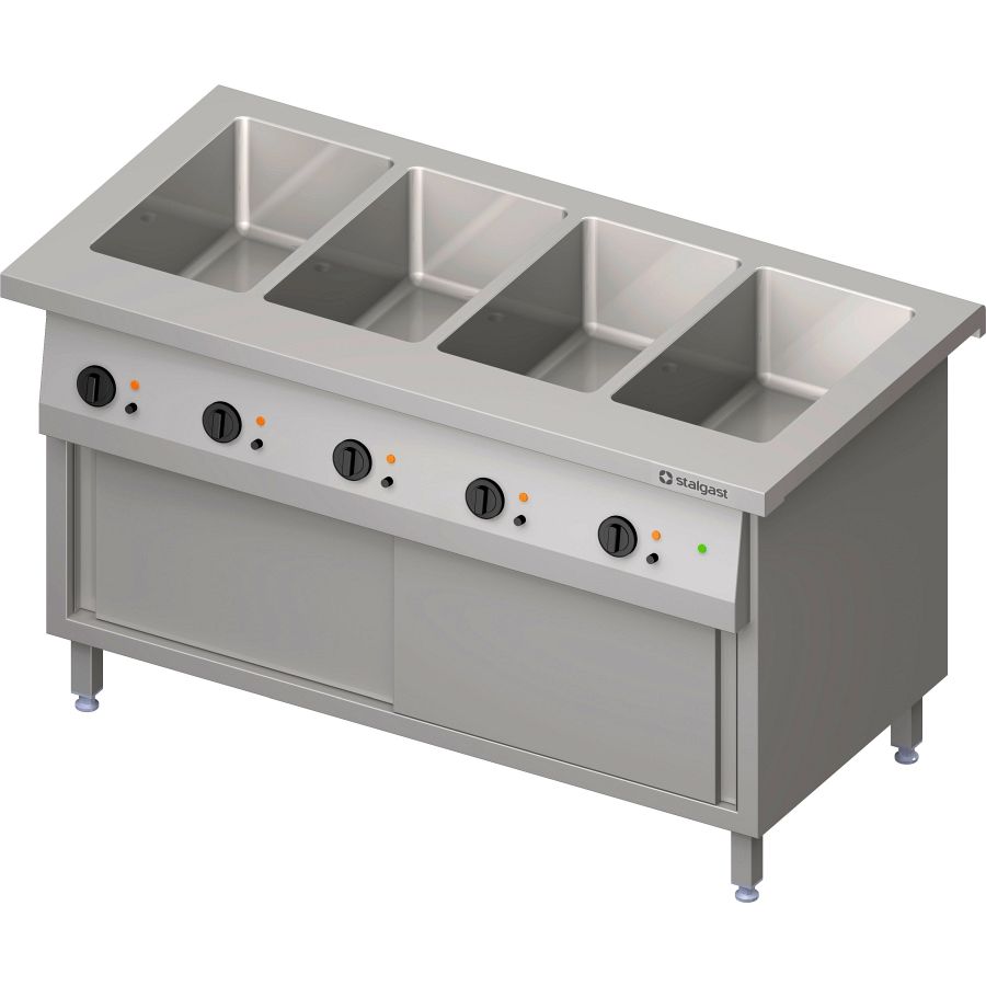 Bain-Marie-Station Free Flow 4x GN1/1-Becken, Schiebetüren, 1465x750x880mm GA Standard G1