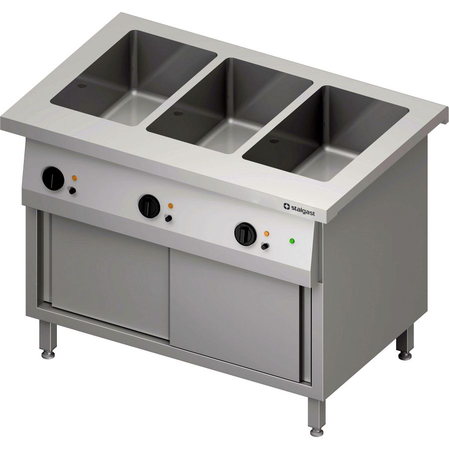 Bain-Marie-Station Free Flow 3x GN1/1-Becken, mit Schiebetüren, 1132x750x880mm GA Standard G1