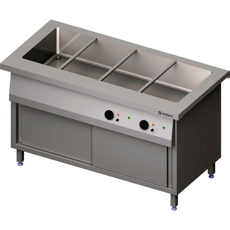 Bain-Marie-Station Free Flow, ein Becken 4x GN1/1, Schiebetüren, 1465x750x880mm GA Standard G1