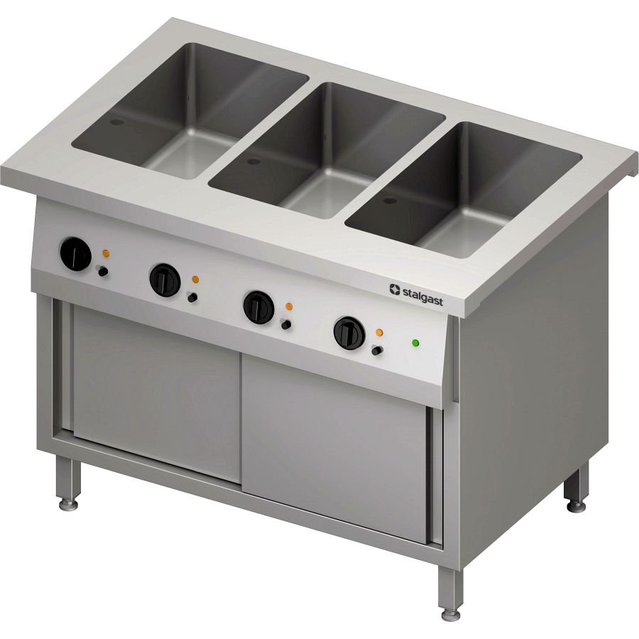 Bain-Marie-Station Free Flow 3x GN1/1-Becken, Schiebetüren, 1132x750x880mm GA Standard G1