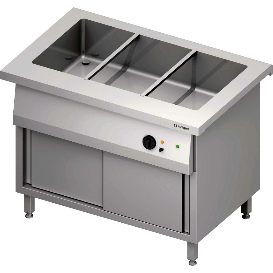 Bain-Marie-Station Free Flow, ein Becken 3x GN1/1 und Schiebetüren, 1132x750x880mm GA Standard G1